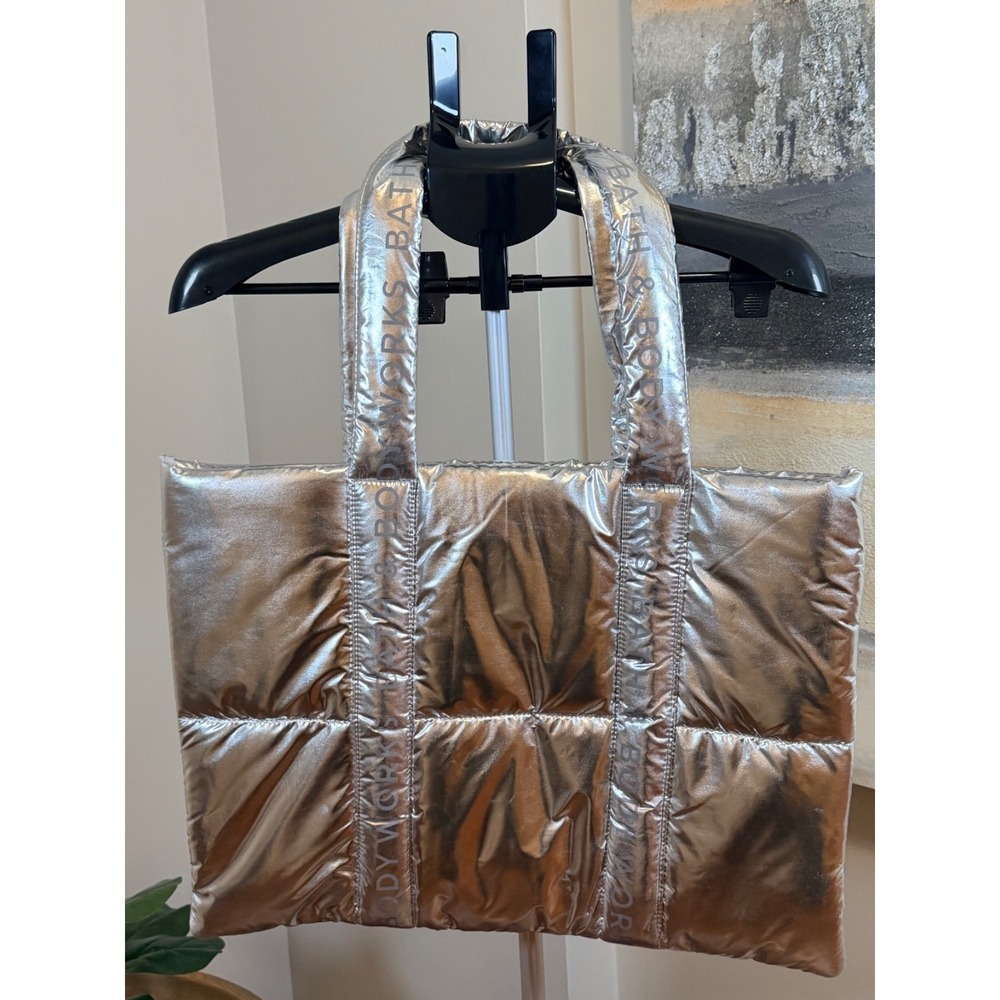 Bath & Body Works Silver Puffer Tote Bag